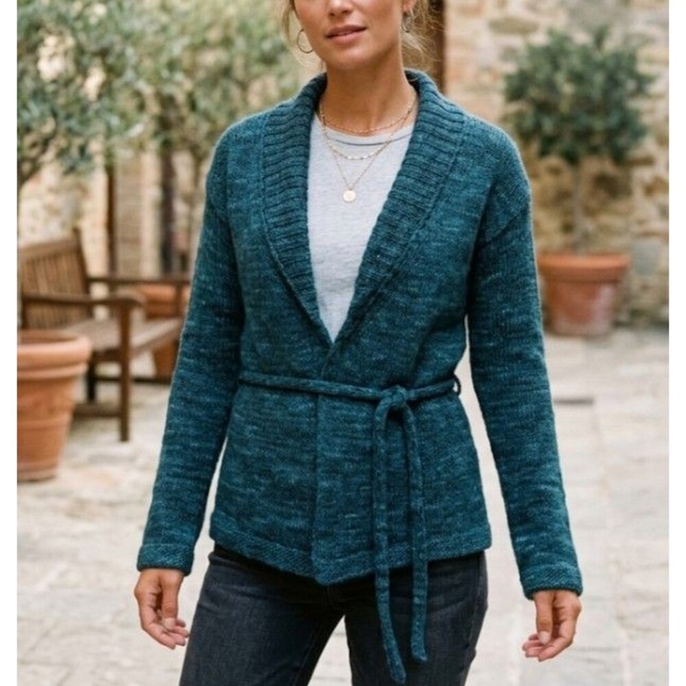 Banana Republic Size M Wool & Alpaca Blend Belted Wrap Cardigan Sweater Teal